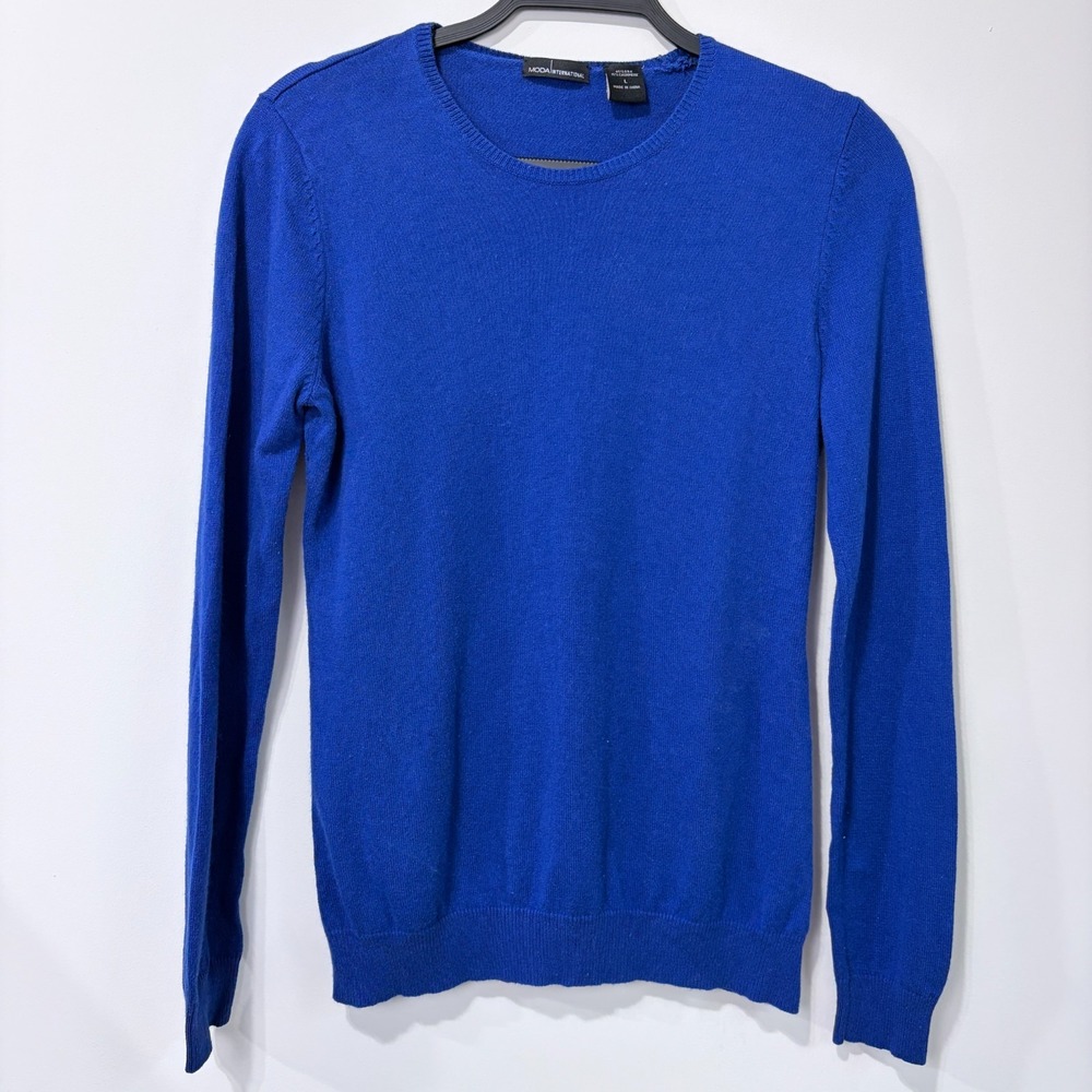New Moda International sweater royal blue Silk Cashmere Women's L Quiet Luxury